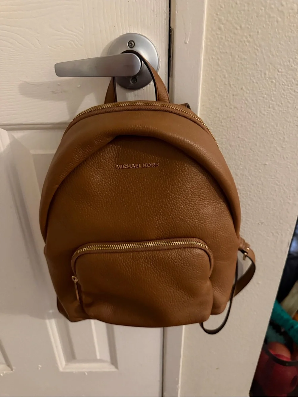 Michael Kors Chestnut Pebbled Leather Mini Backpack with Gold Hardware